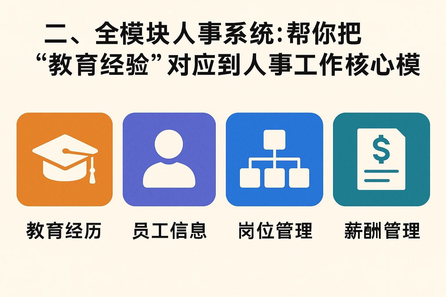 二、全模块人事系统：帮你把“教育经验”对应到人事工作的核心模块