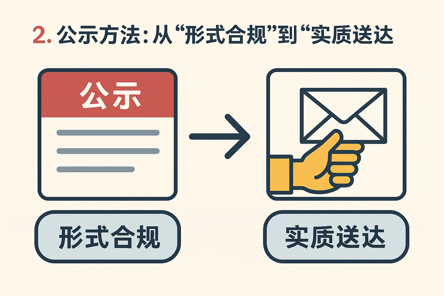 2. 公示方法：从“形式合规”到“实质送达”