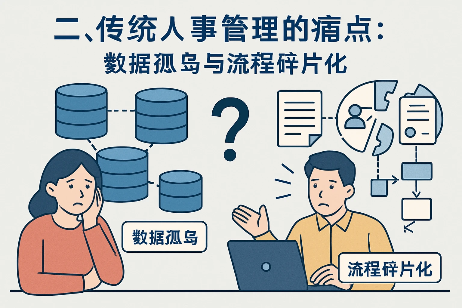 二、传统人事管理的痛点：数据孤岛与流程碎片化