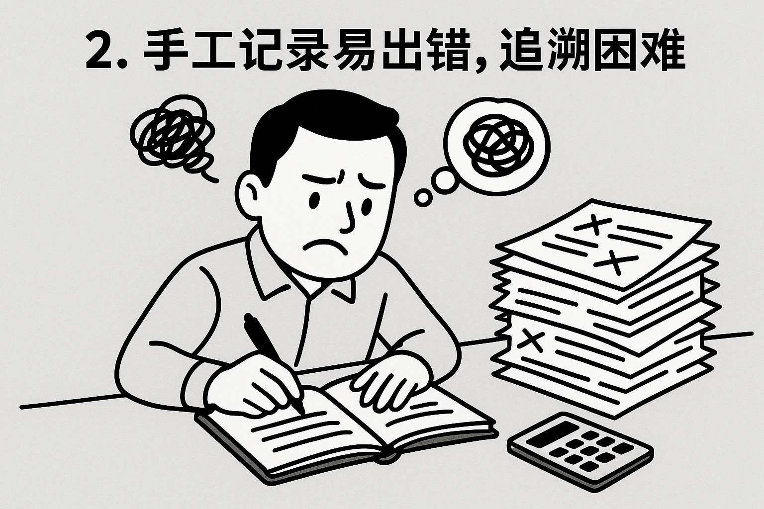 2. 手工记录易出错，追溯困难