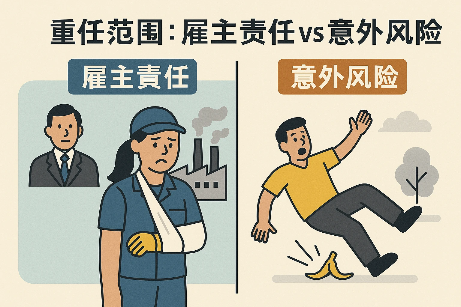 2. 责任范围：雇主责任vs意外风险