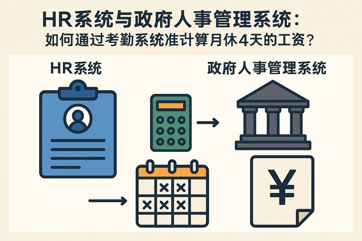 HR系统与政府人事管理系统：如何通过考勤系统精准计算月休4天的工资？