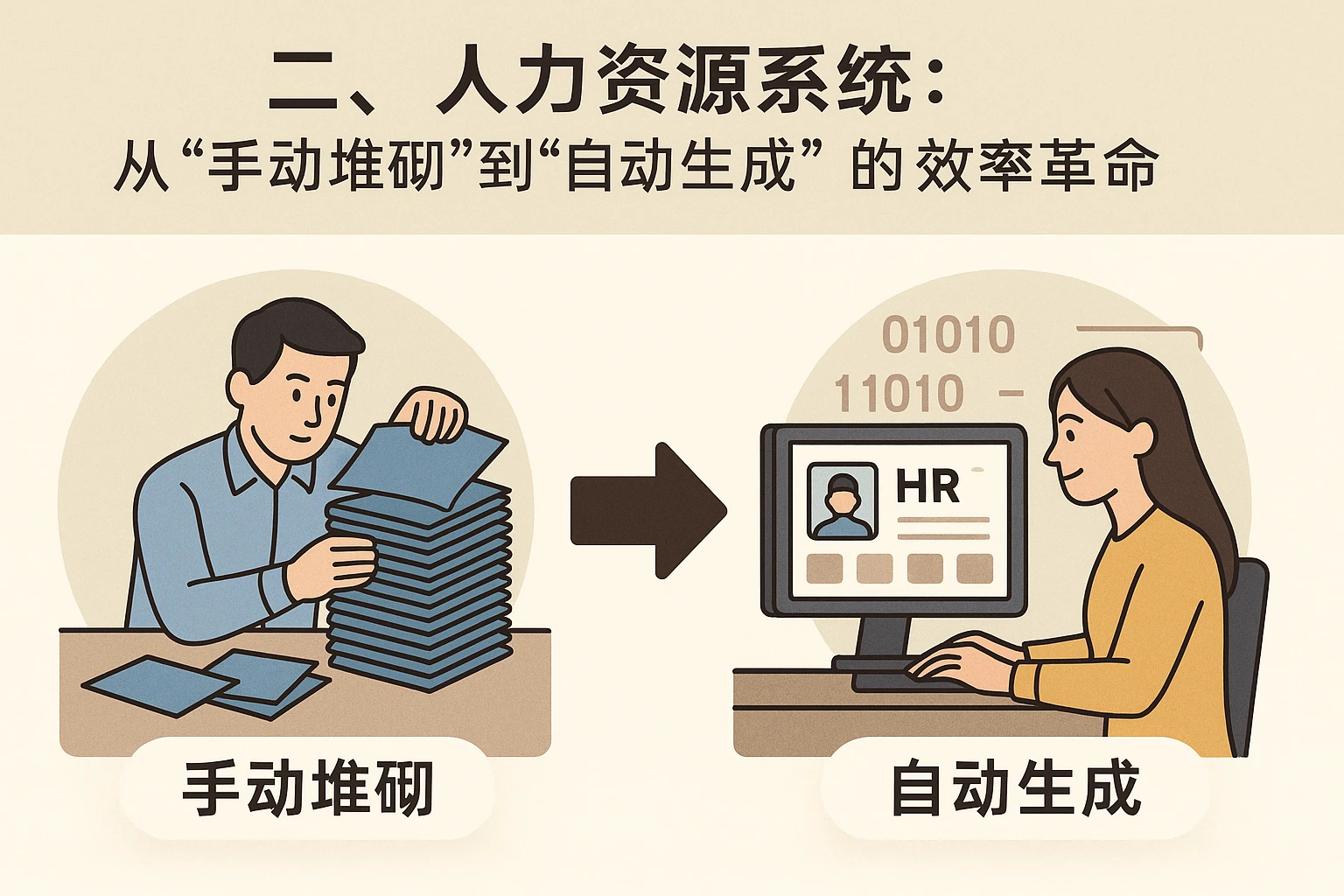 二、人力资源系统：从“手动堆砌”到“自动生成”的效率革命