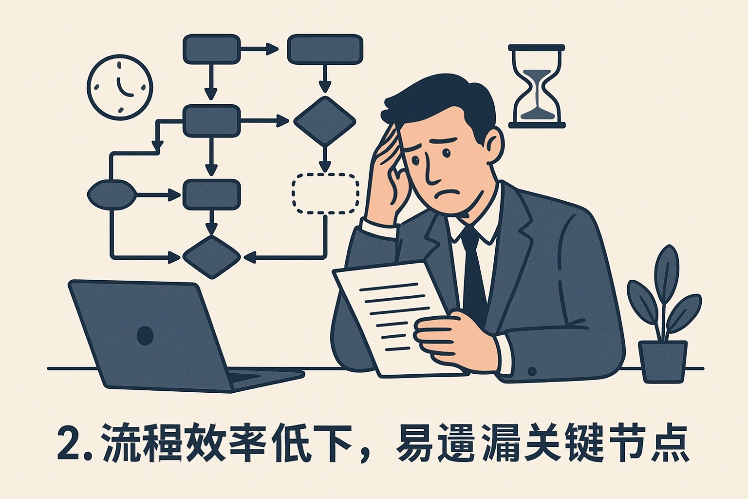 2. 流程效率低下，易遗漏关键节点