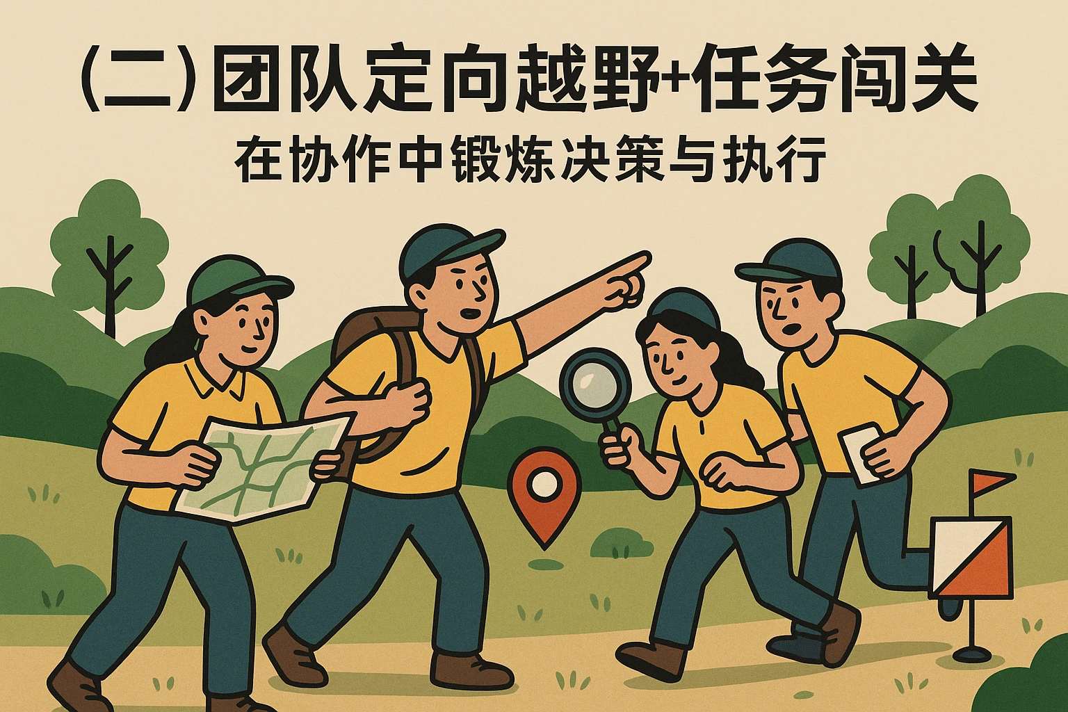 （二）团队定向越野+任务闯关：在协作中锻炼决策与执行