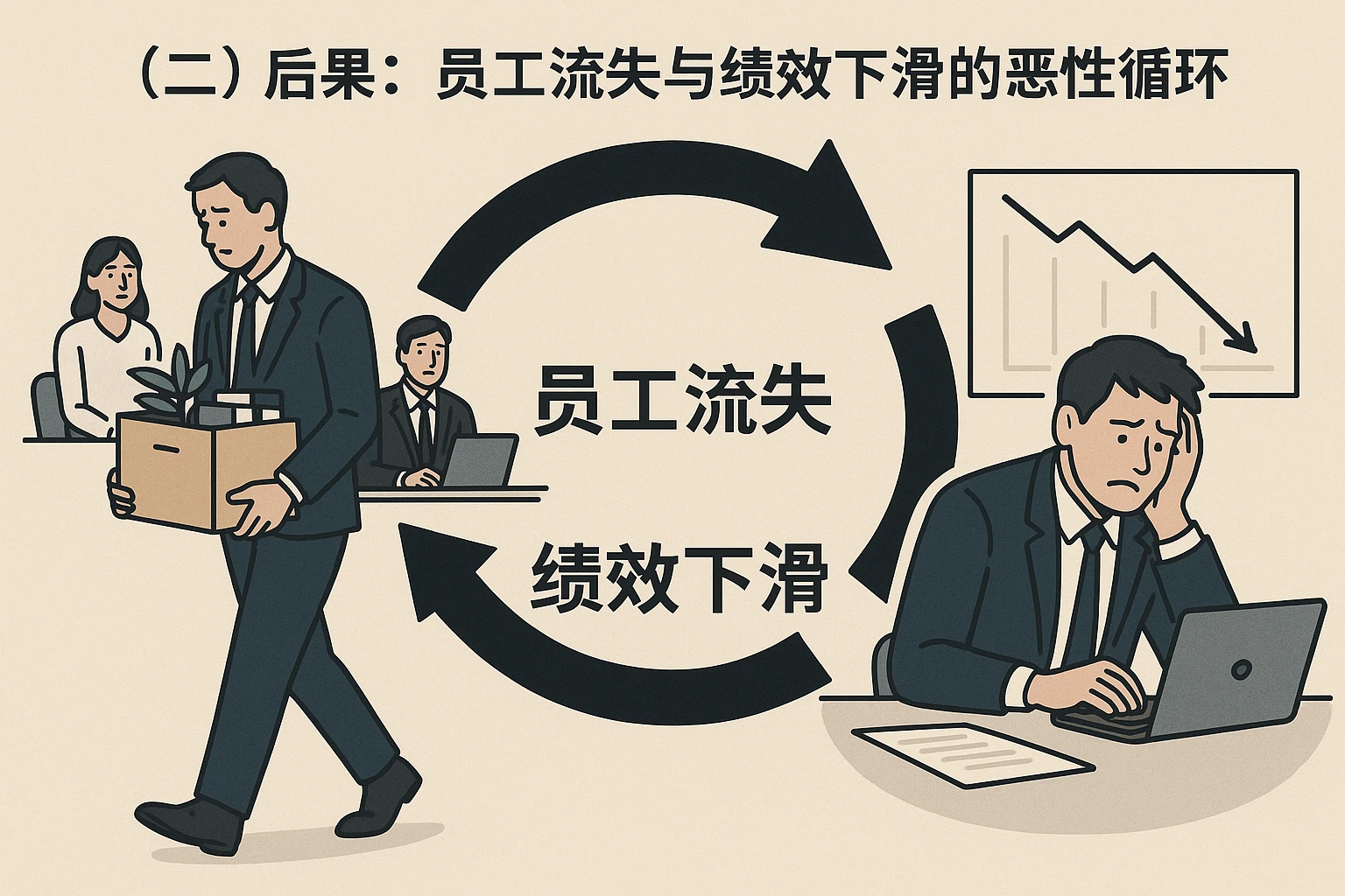 （二）后果：员工流失与绩效下滑的恶性循环