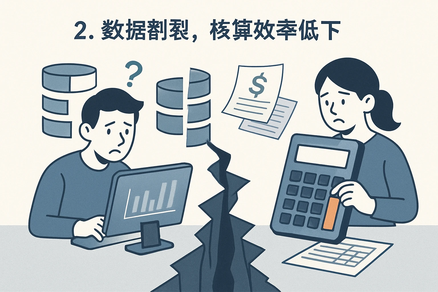 2. 数据割裂，核算效率低下