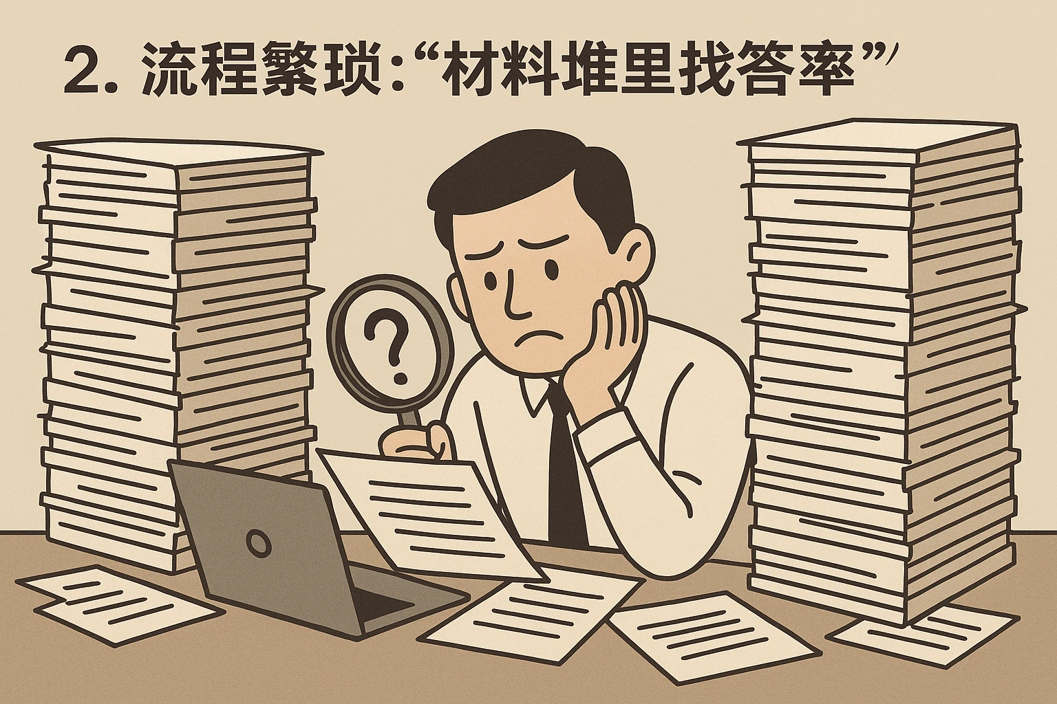 2. 流程繁琐：“材料堆里找答案”的低效循环