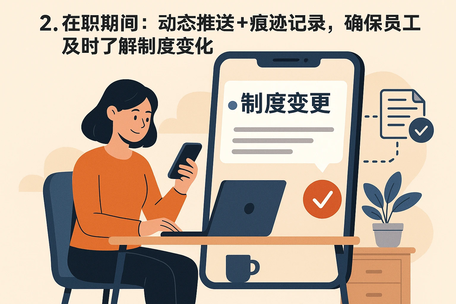 2. 在职期间：动态推送+痕迹记录，确保员工及时了解制度变化