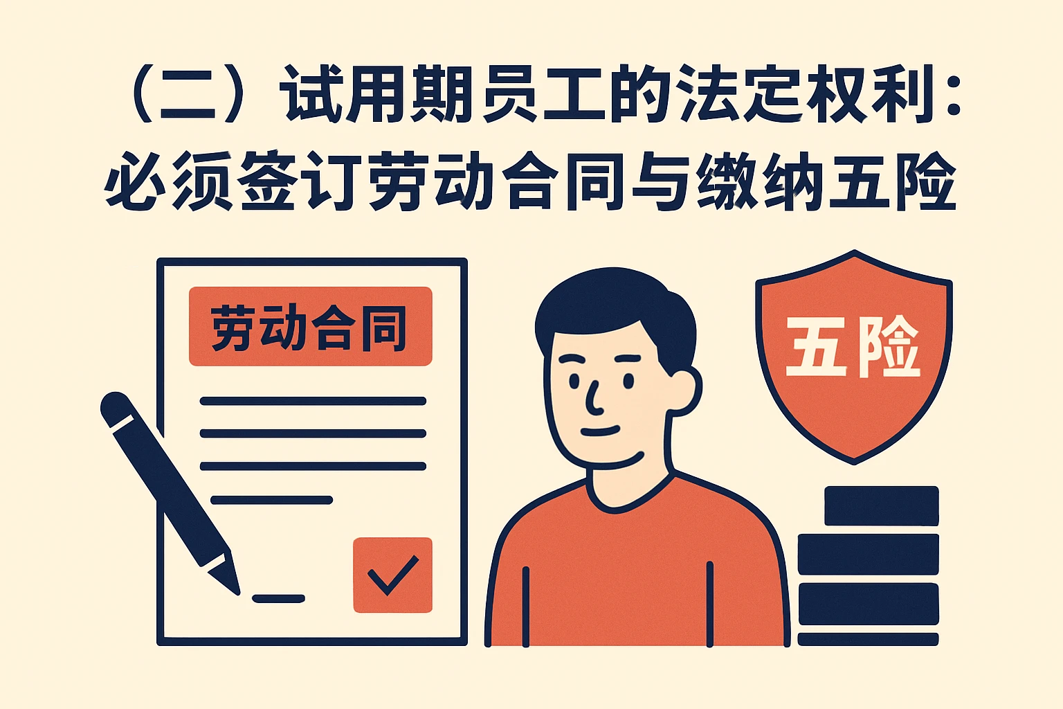 （二）试用期员工的法定权利：必须签订劳动合同与缴纳五险
