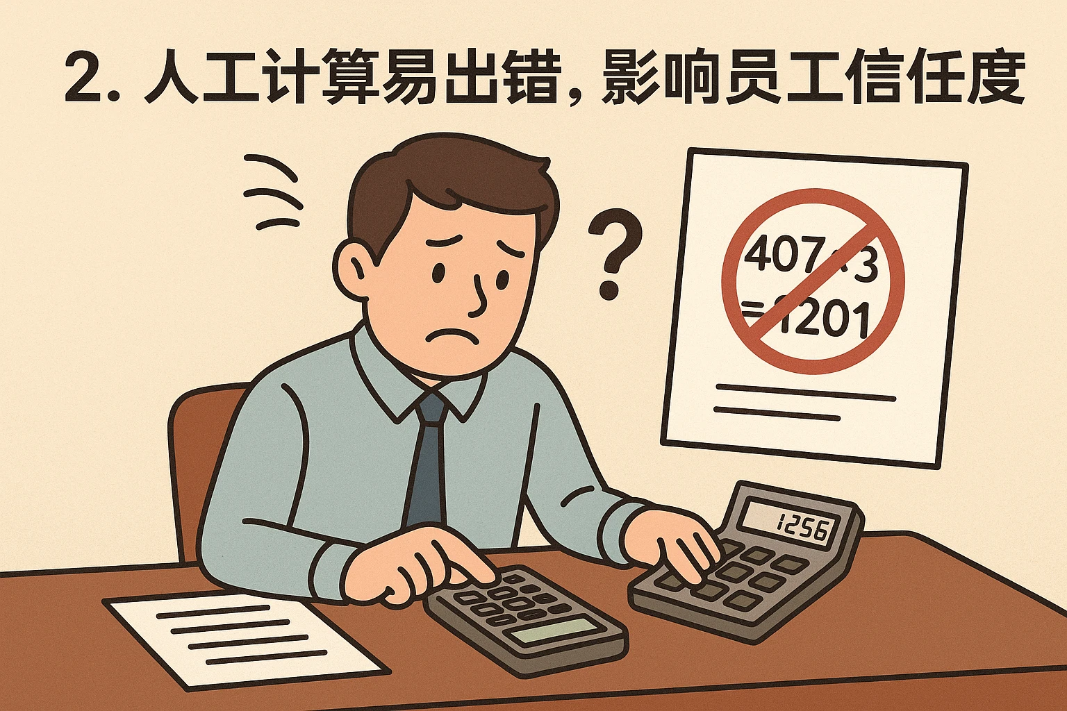 2. 人工计算易出错，影响员工信任度