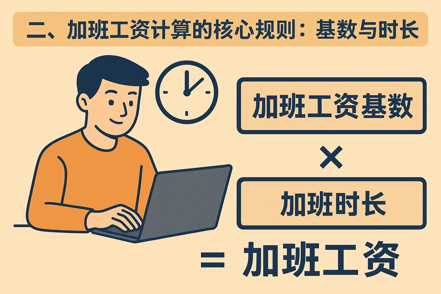 二、加班工资计算的核心规则：基数与时长