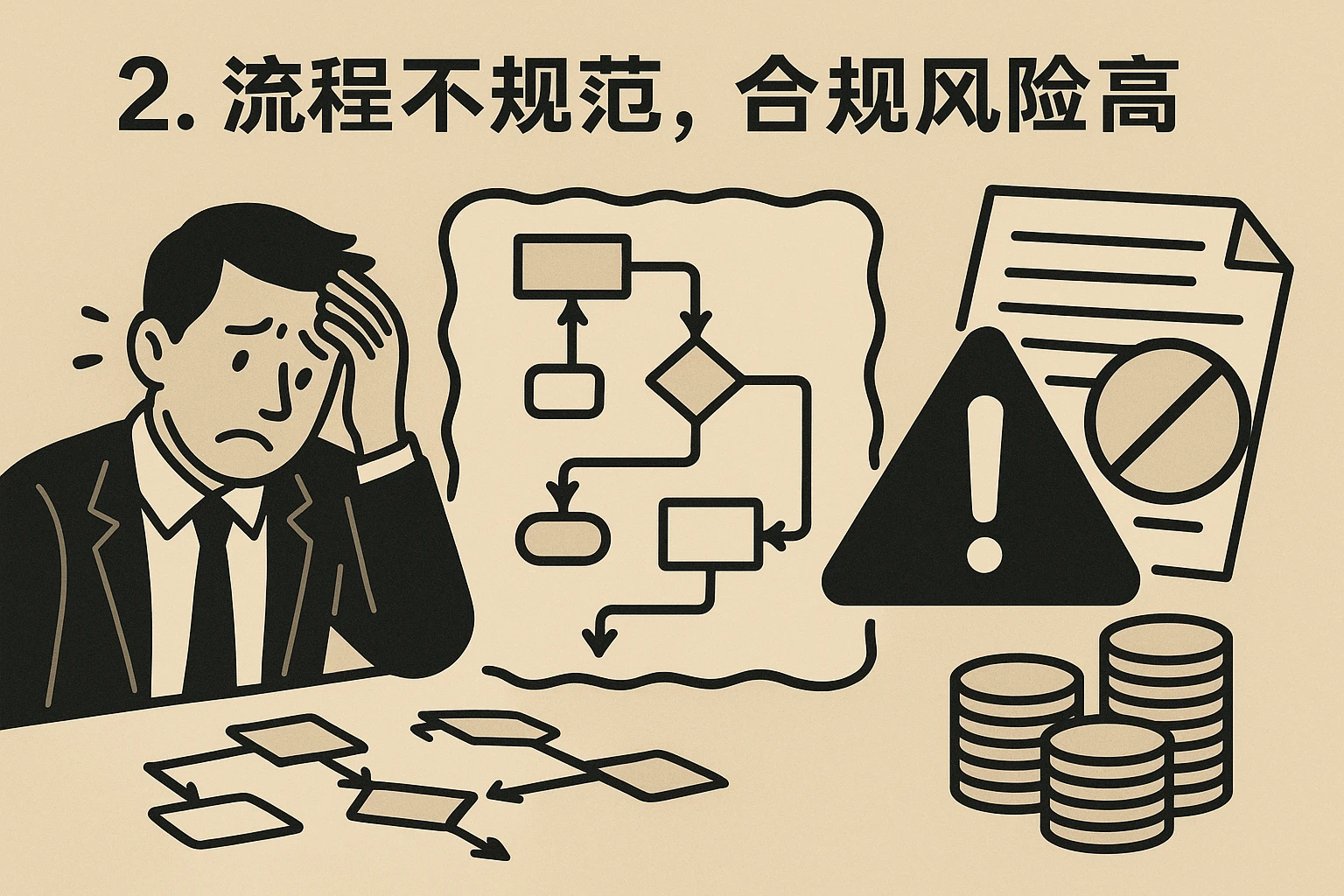 2. 流程不规范，合规风险高
