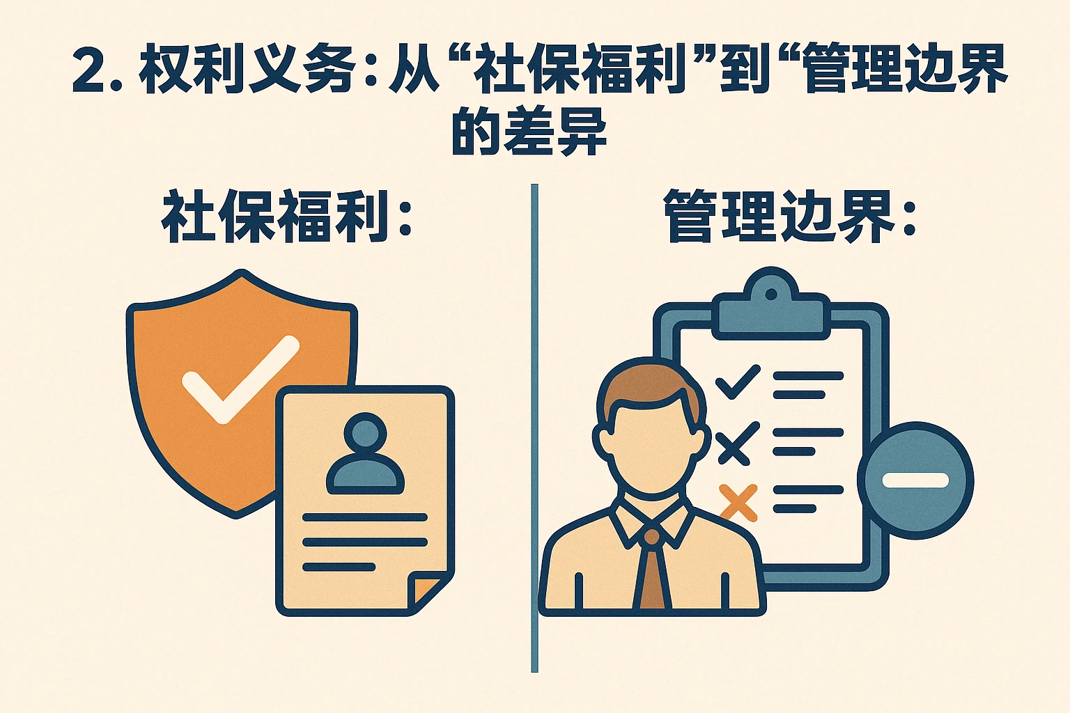 2. 权利义务：从“社保福利”到“管理边界”的差异