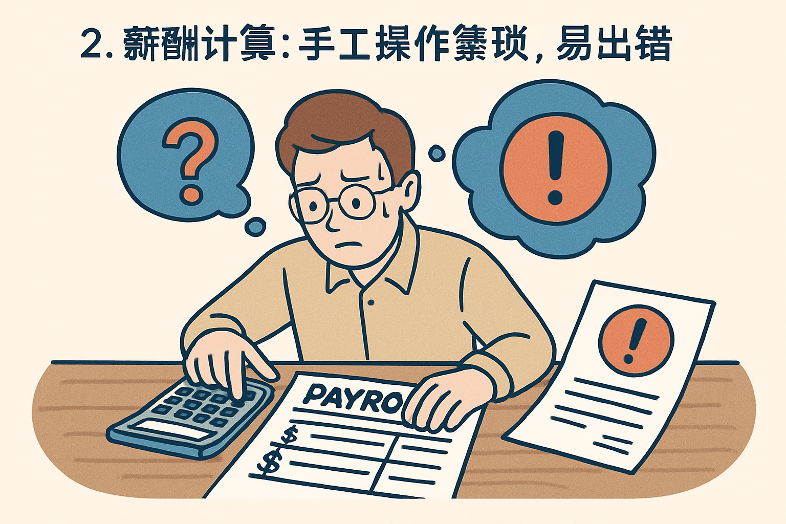 2. 薪酬计算：手工操作繁琐，易出错