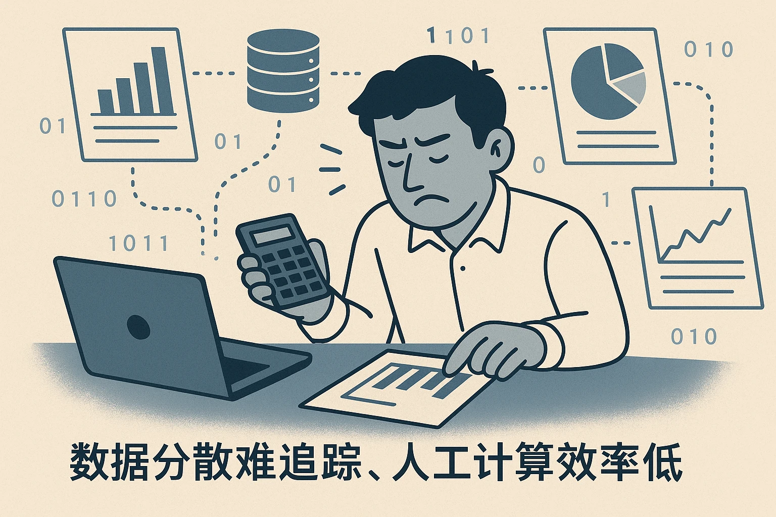 2. 数据分散难追踪，人工计算效率低
