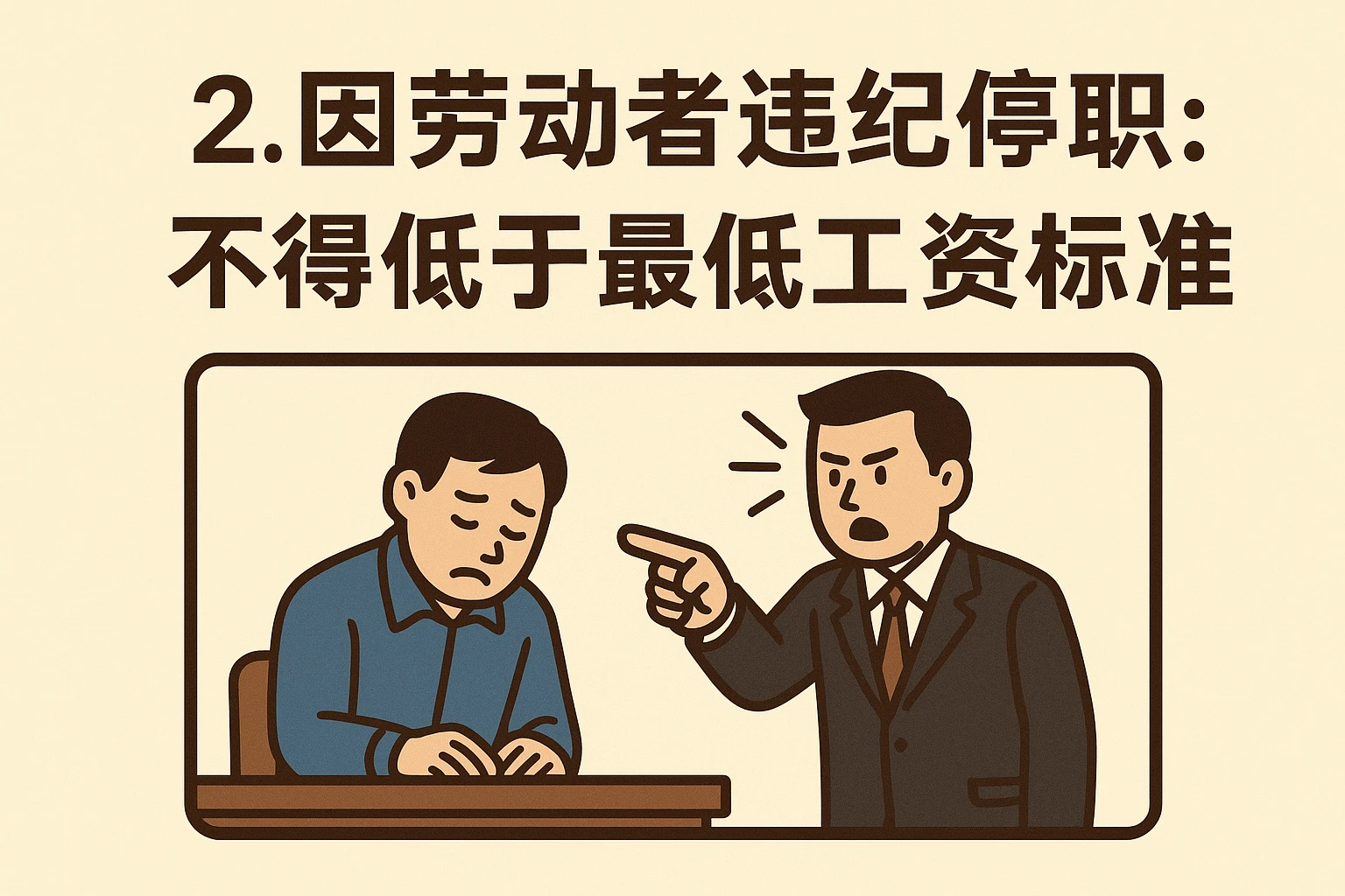 2. 因劳动者违纪停职：不得低于最低工资标准