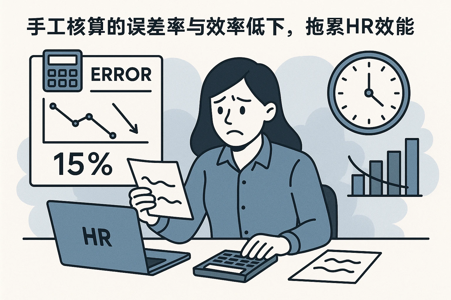 2. 手工核算的误差率与效率低下，拖累HR效能