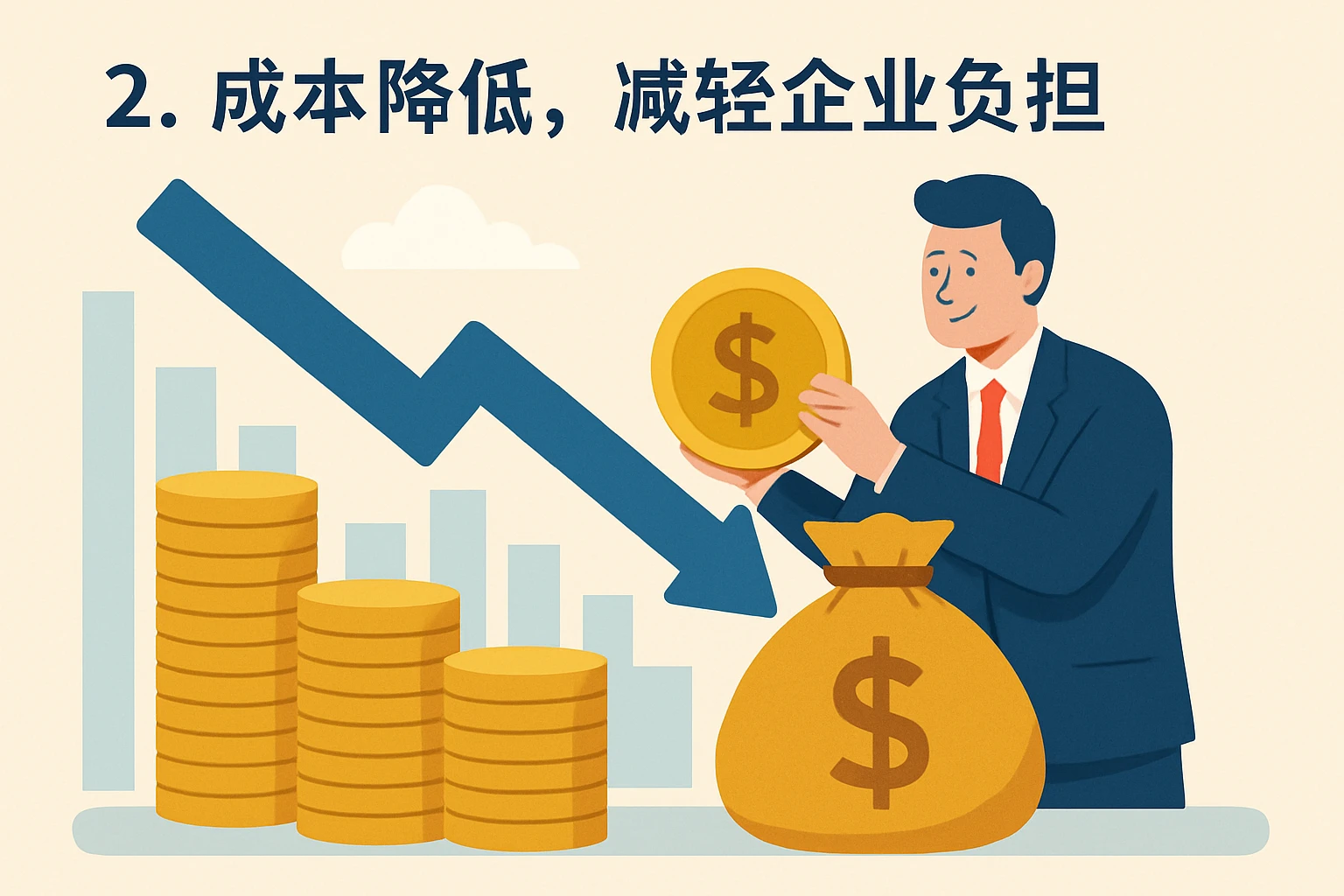 2. 成本降低，减轻企业负担