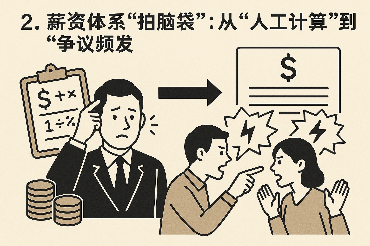 2. 薪资体系“拍脑袋”：从“人工计算”到“争议频发”