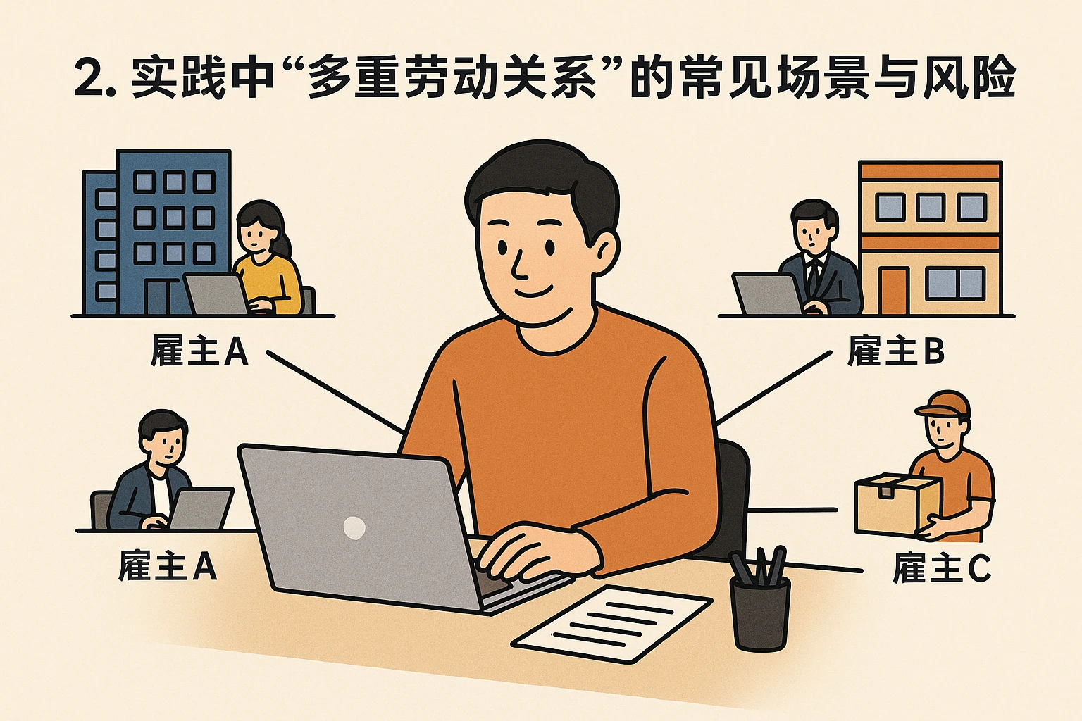2. 实践中“多重劳动关系”的常见场景与风险
