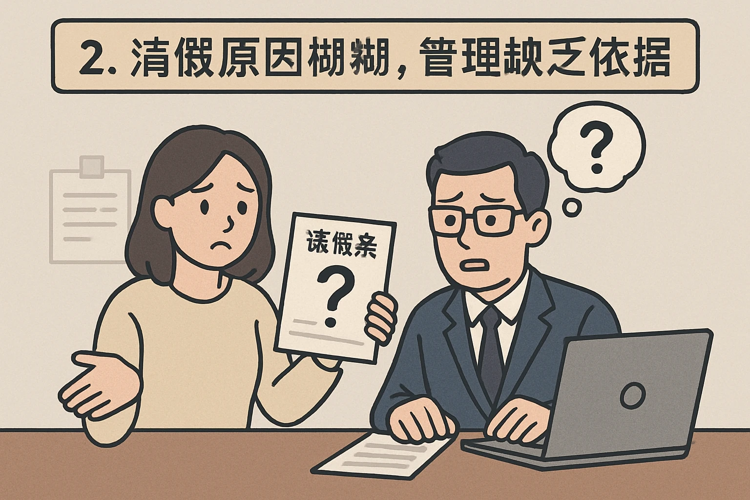 2. 请假原因模糊，管理缺乏依据