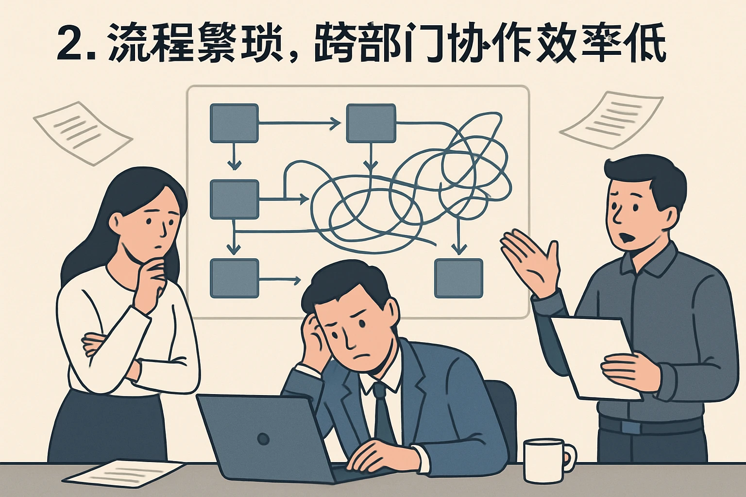2. 流程繁琐，跨部门协作效率低