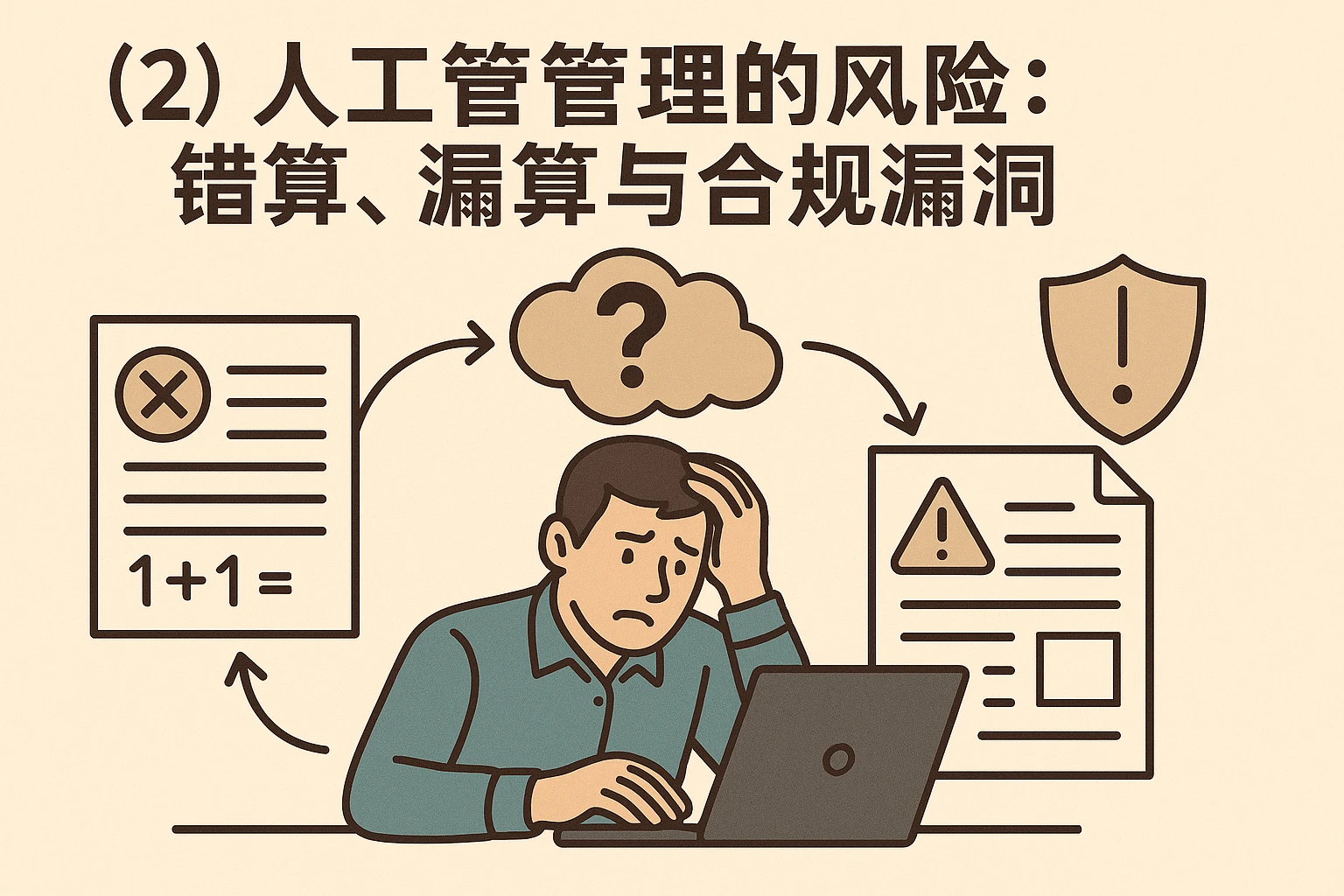 （2）人工管理的风险：错算、漏算与合规漏洞