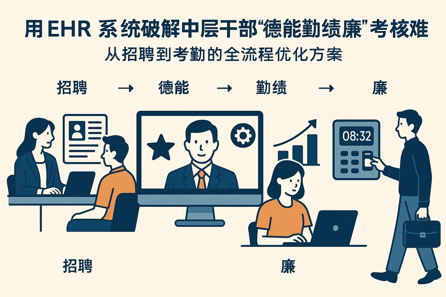 用EHR系统破解中层干部“德能勤绩廉”考核难题：从招聘到考勤的全流程优化方案