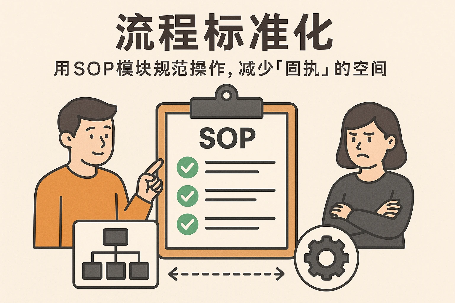 1. 流程标准化：用SOP模块规范操作，减少“固执”的空间