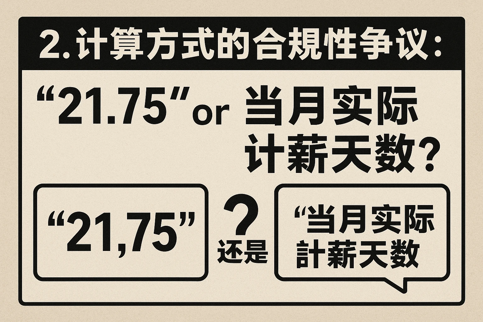 2. 计算方式的合规性争议：“21.75”还是“当月实际计薪天数”？