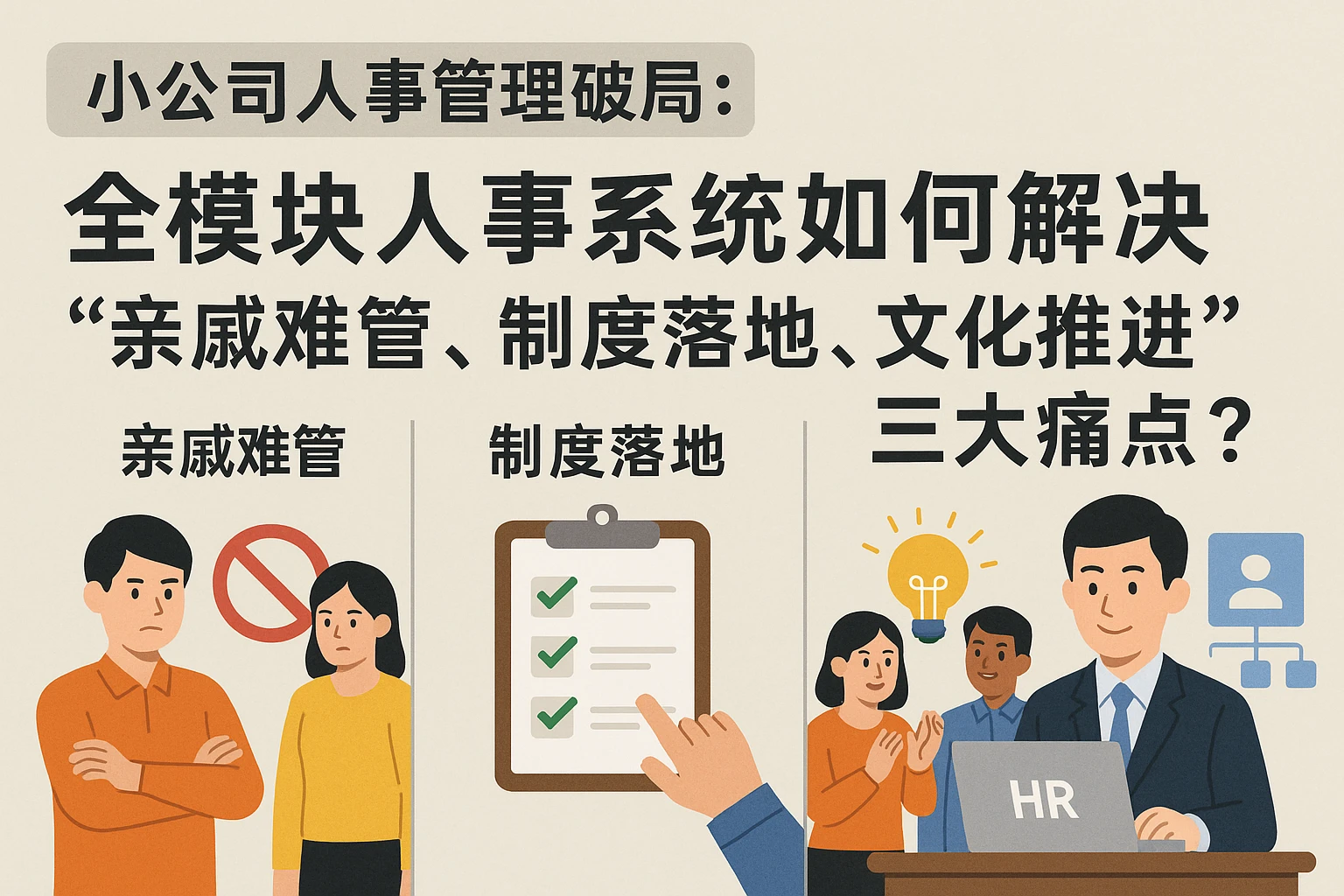 小公司人事管理破局：全模块人事系统如何解决“亲戚难管、制度落地、文化推进”三大痛点？