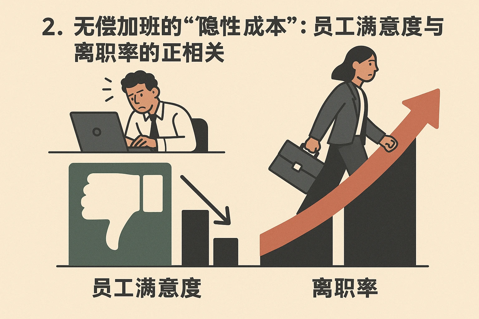 2. 无偿加班的“隐性成本”：员工满意度与离职率的正相关