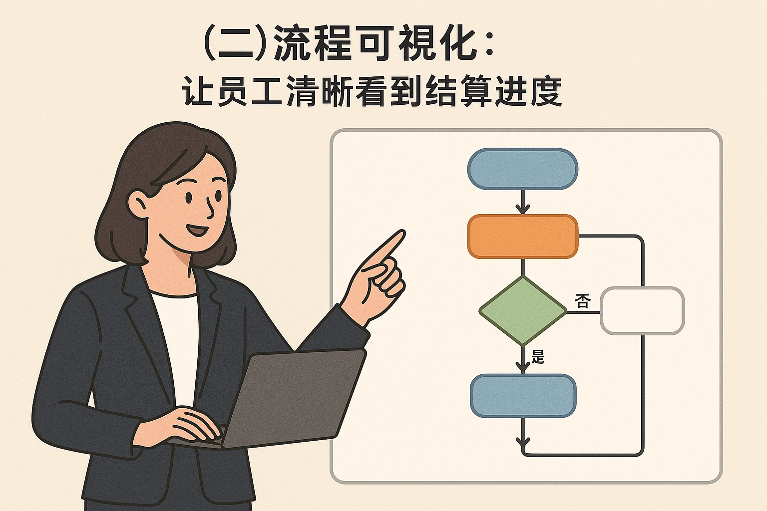 （二）流程可视化：让员工清晰看到结算进度
