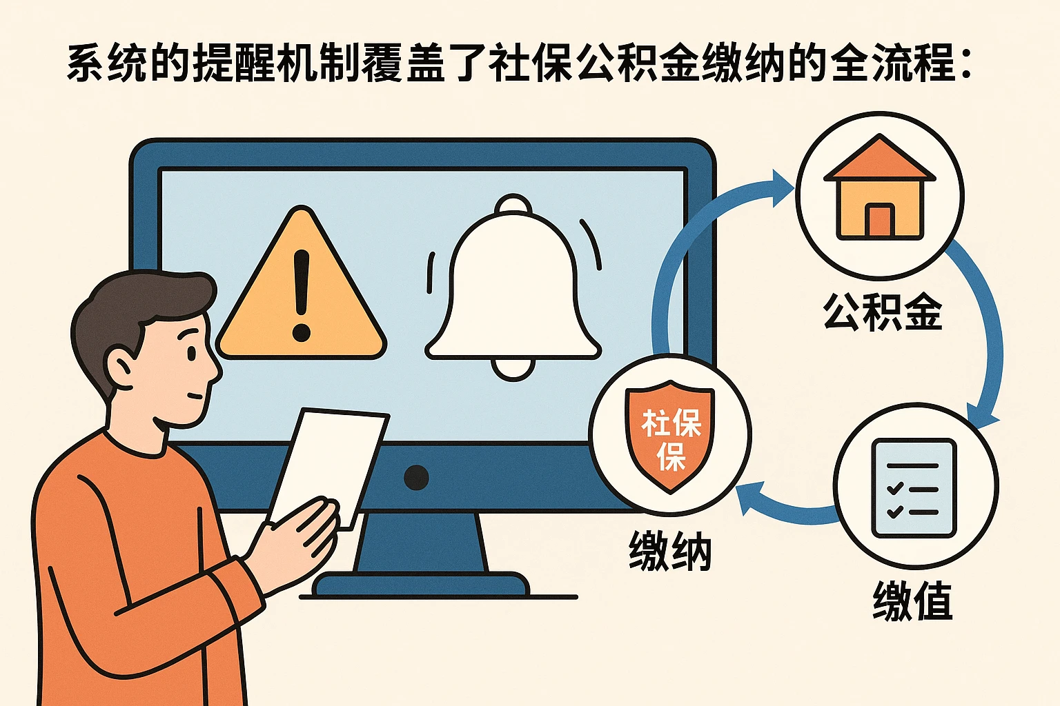 系统的提醒机制覆盖了社保公积金缴纳的全流程：