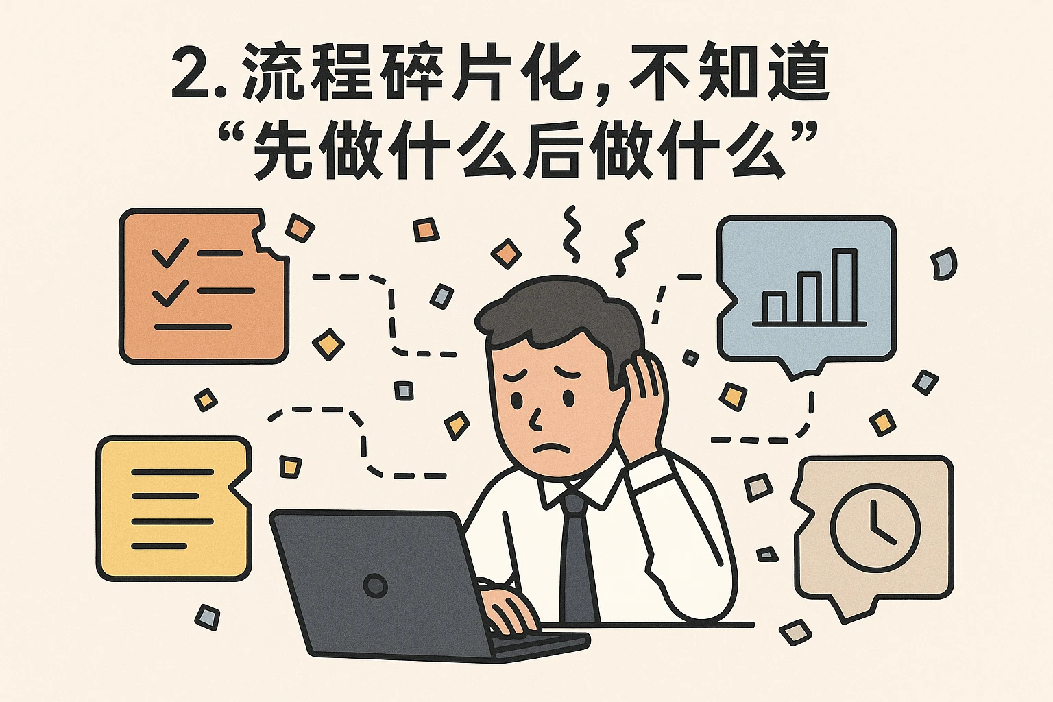 2. 流程碎片化，不知道“先做什么后做什么”