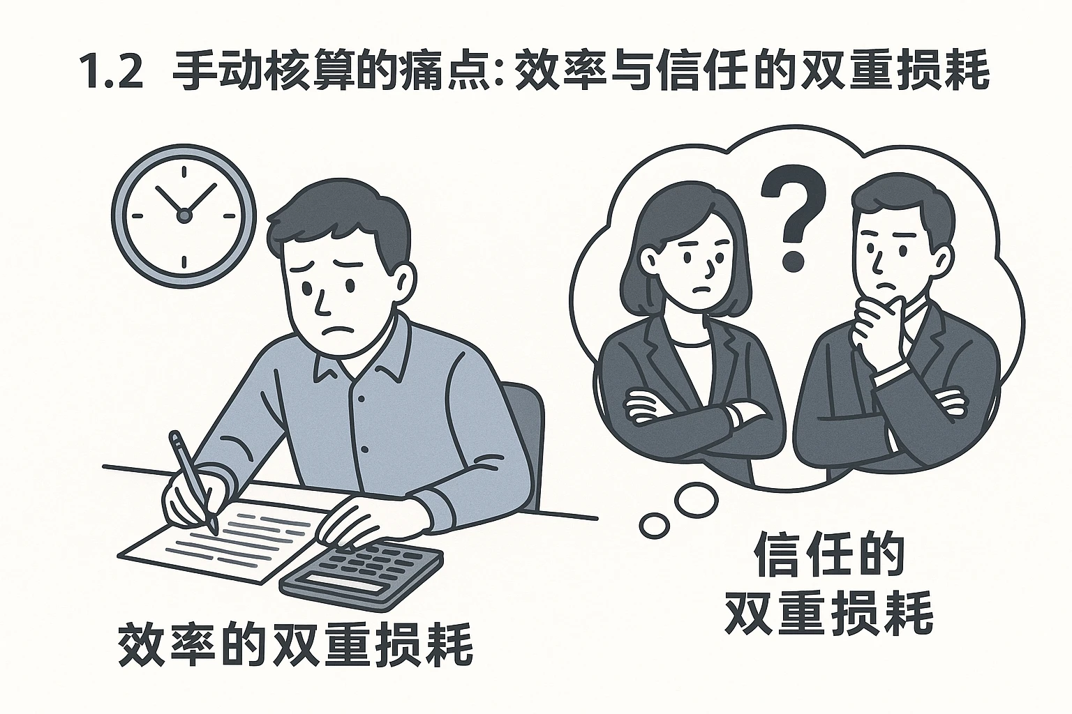 1.2 手动核算的痛点：效率与信任的双重损耗