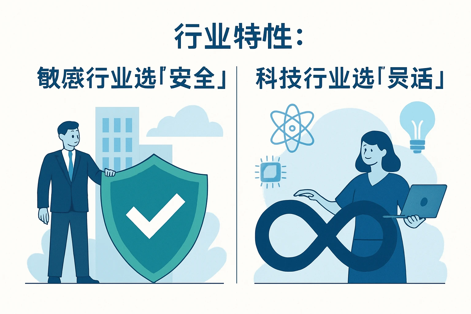 2. 行业特性：敏感行业选“安全”，科技行业选“灵活”