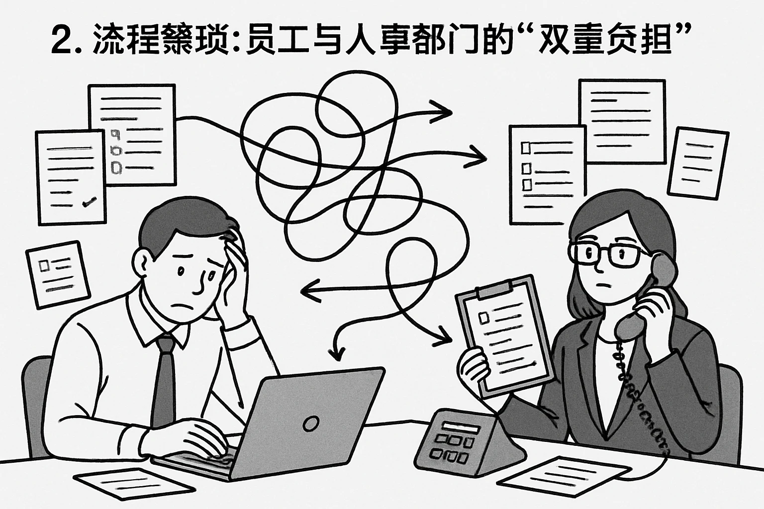 2. 流程繁琐：员工与人事部门的“双重负担”