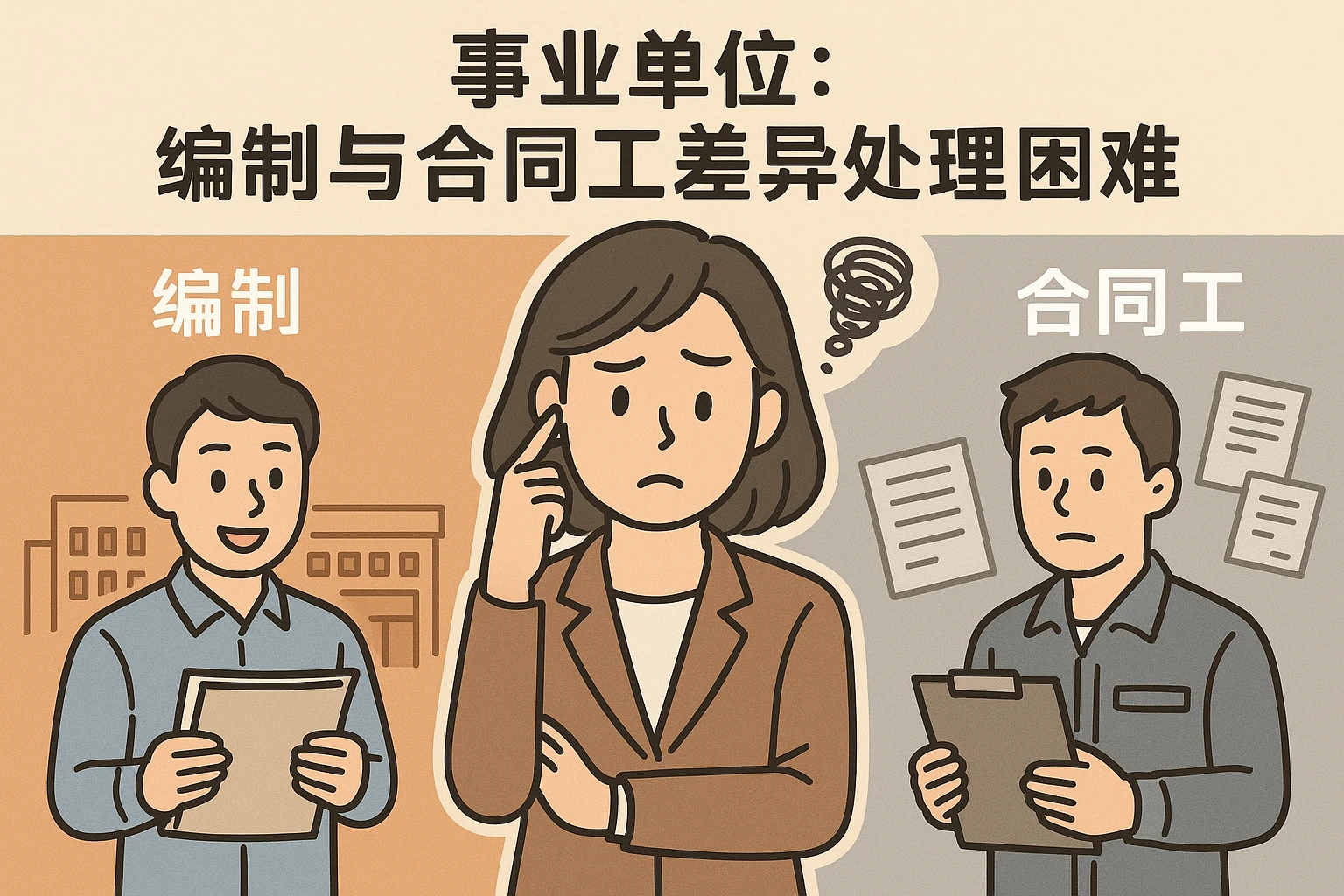 2. 事业单位：编制与合同工差异处理困难