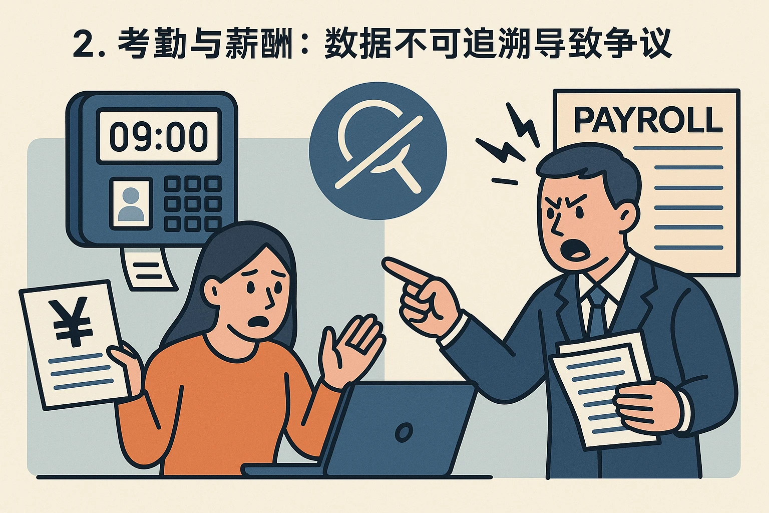 2. 考勤与薪酬：数据不可追溯导致争议