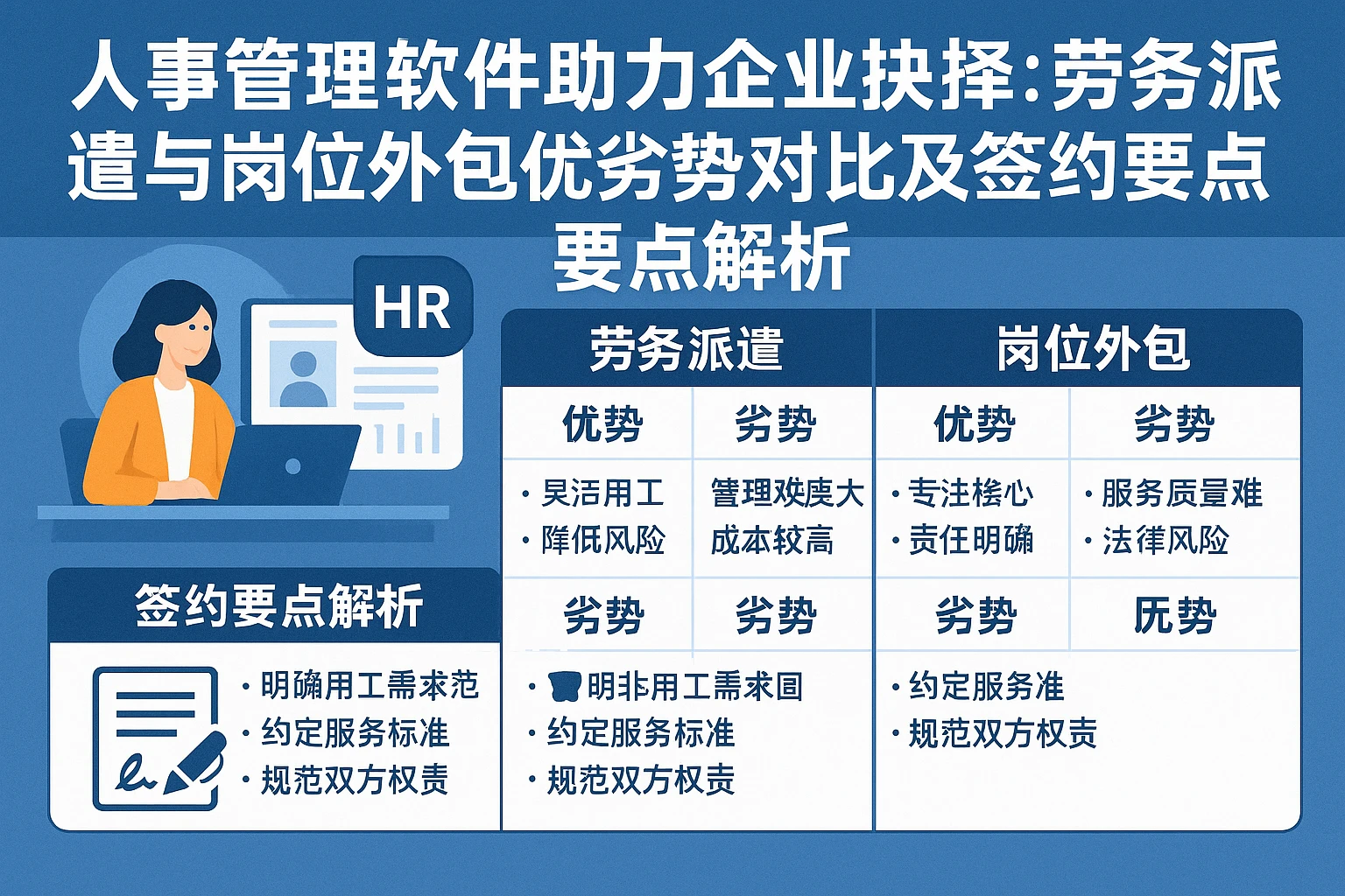 人事管理软件助力企业抉择：劳务派遣与岗位外包优劣势对比及签约要点解析