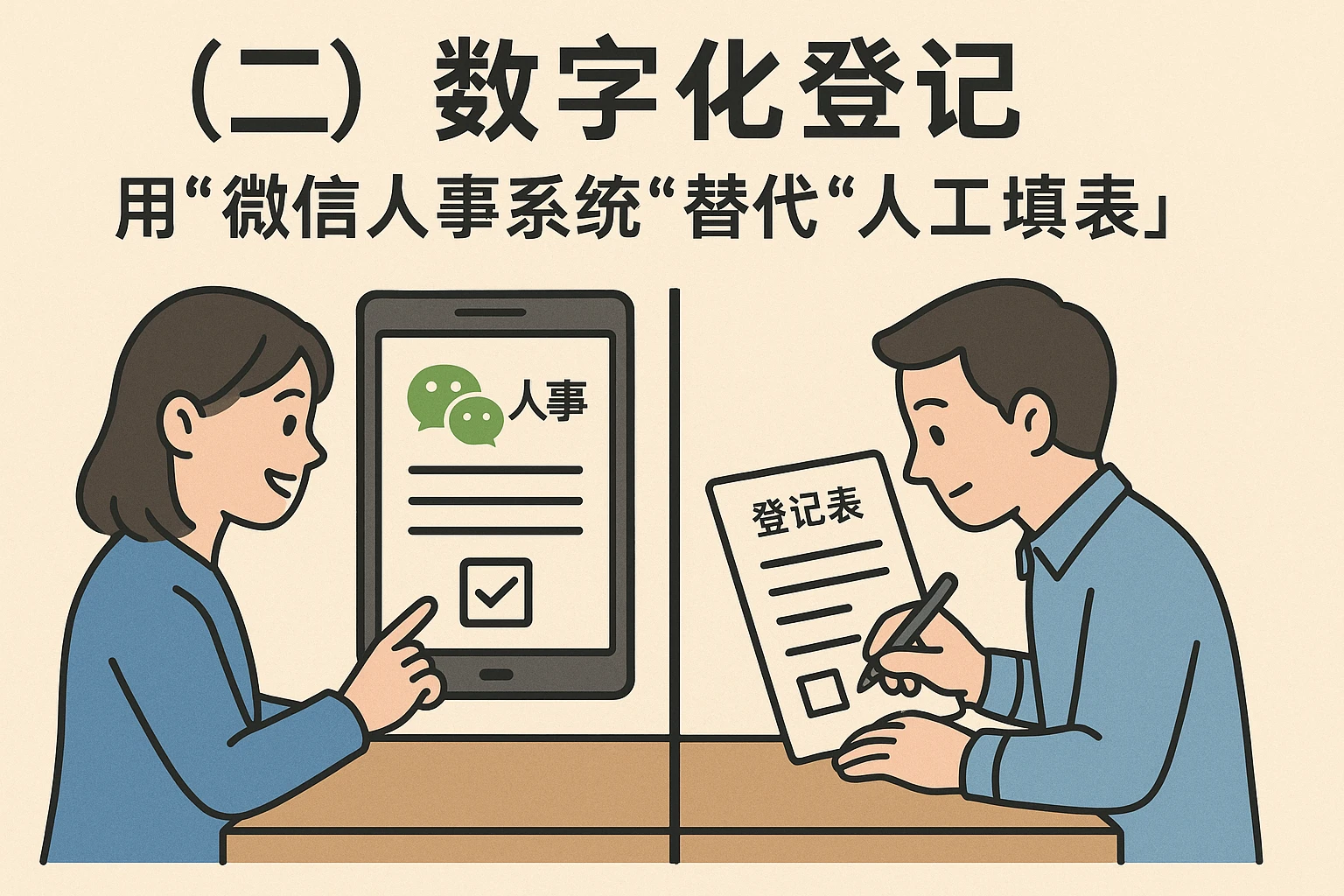 （二）数字化登记：用“微信人事系统”替代“人工填表”