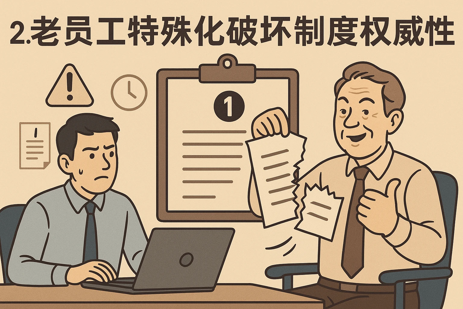 2. 老员工特殊化破坏制度权威性