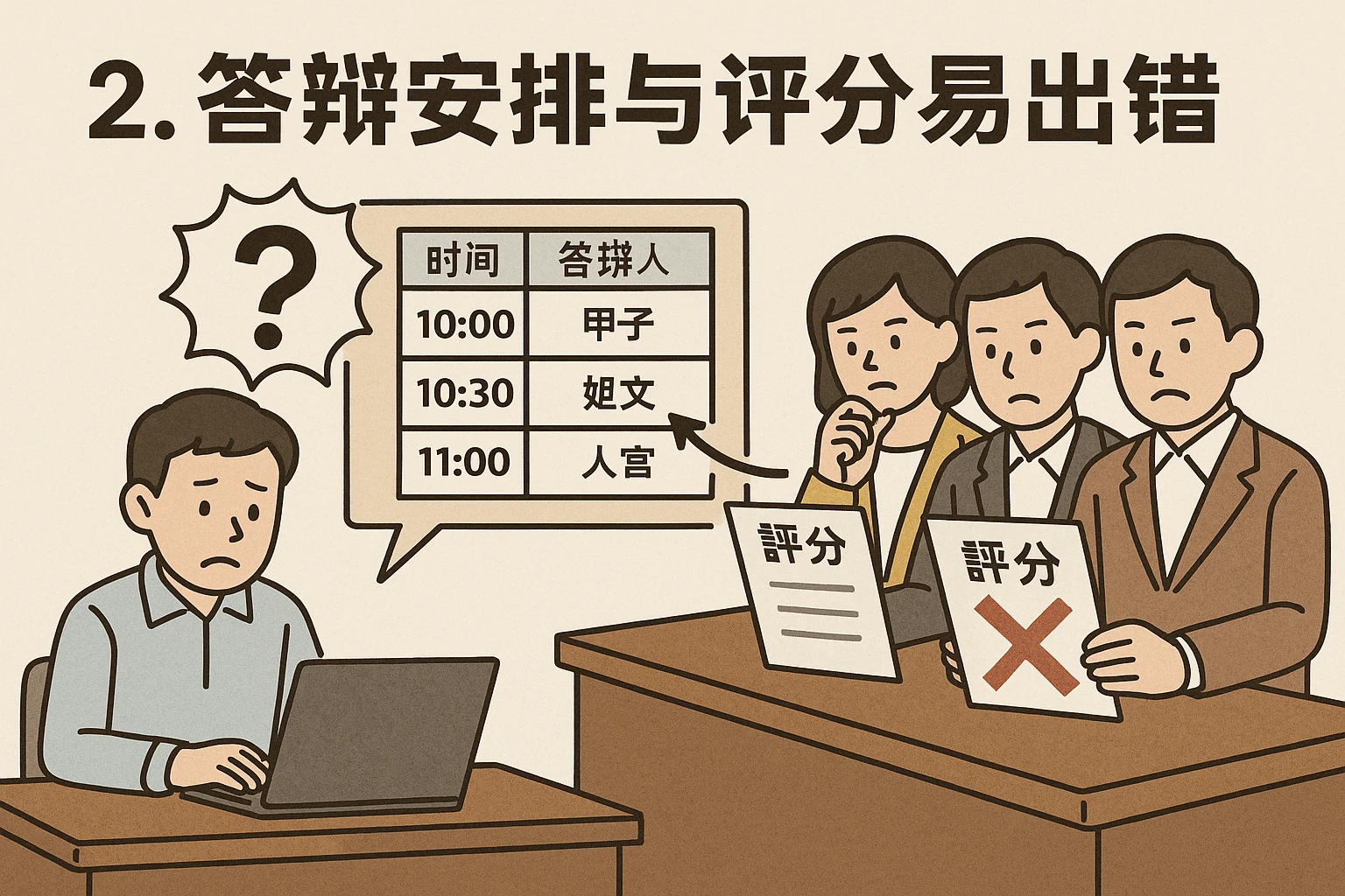 2. 答辩安排与评分易出错