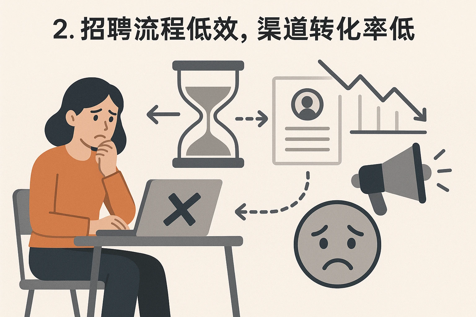 2. 招聘流程低效，渠道转化率低