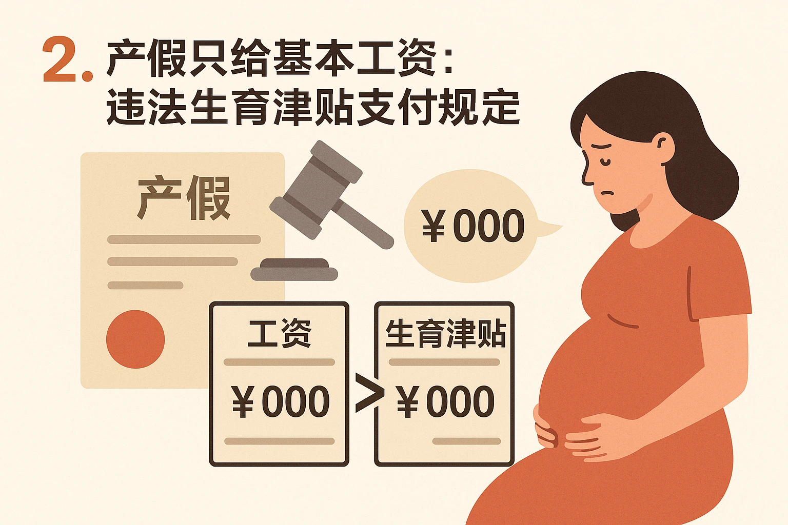 2. 产假只给基本工资：违反生育津贴支付规定