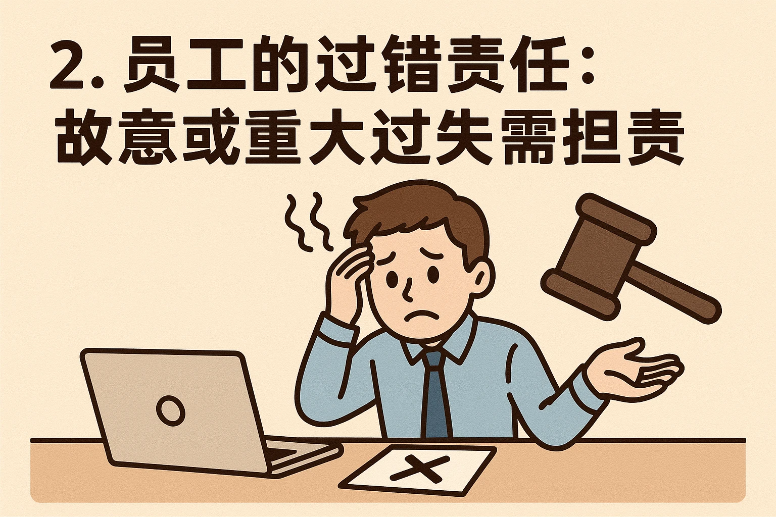2. 员工的过错责任：故意或重大过失需担责