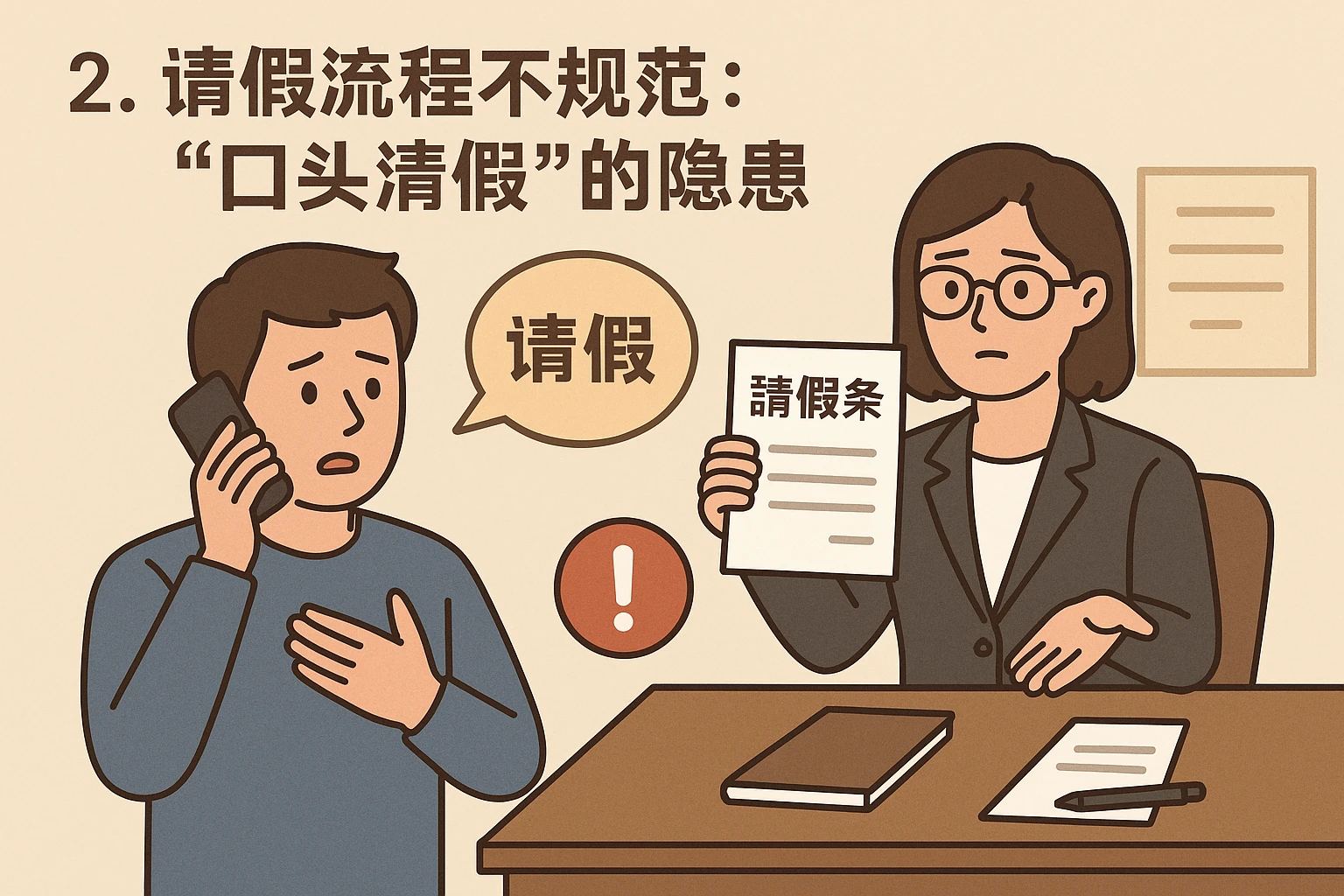 2. 请假流程不规范：“口头请假”的隐患