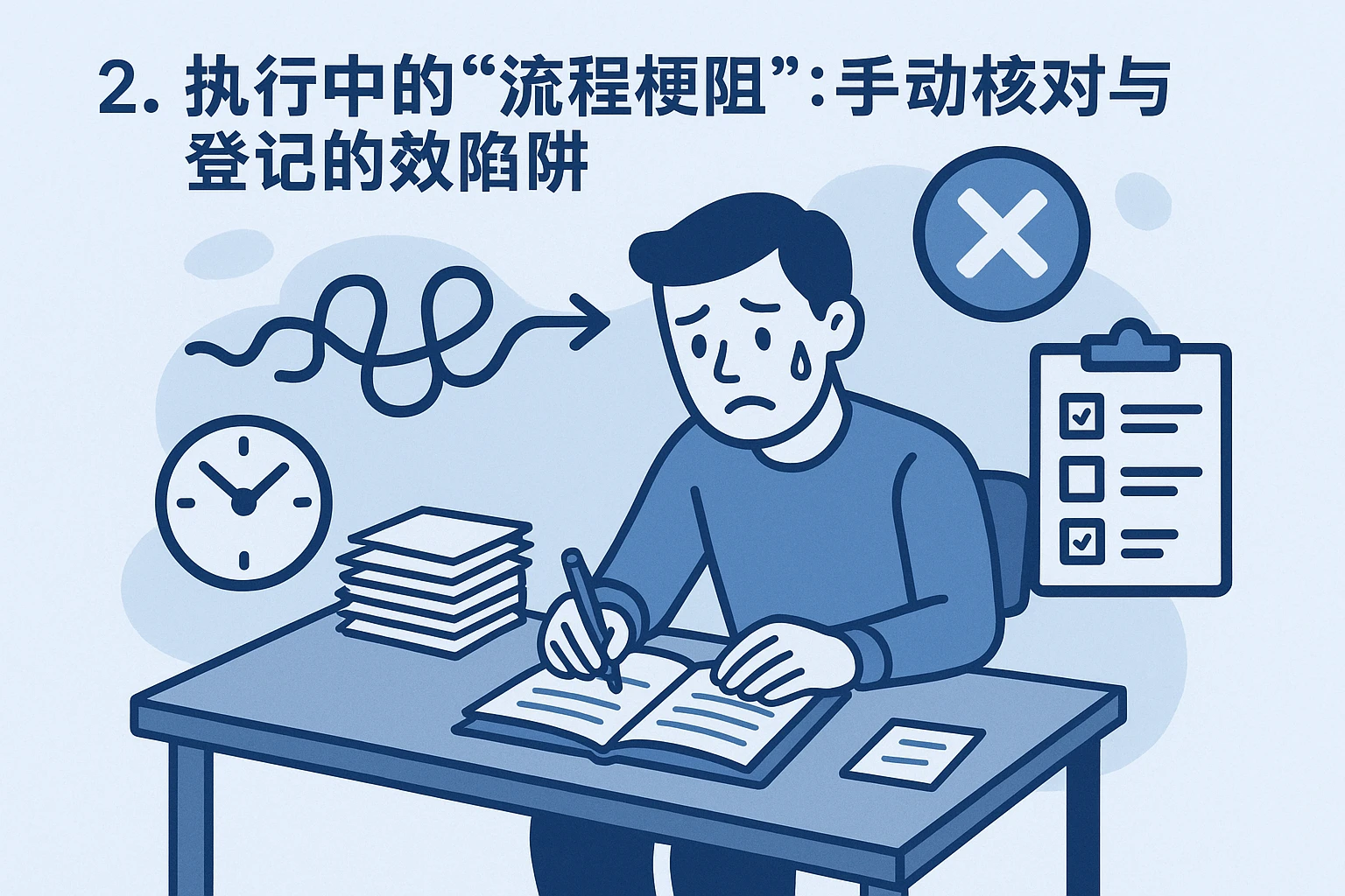 2. 执行中的“流程梗阻”：手动核对与登记的效率陷阱
